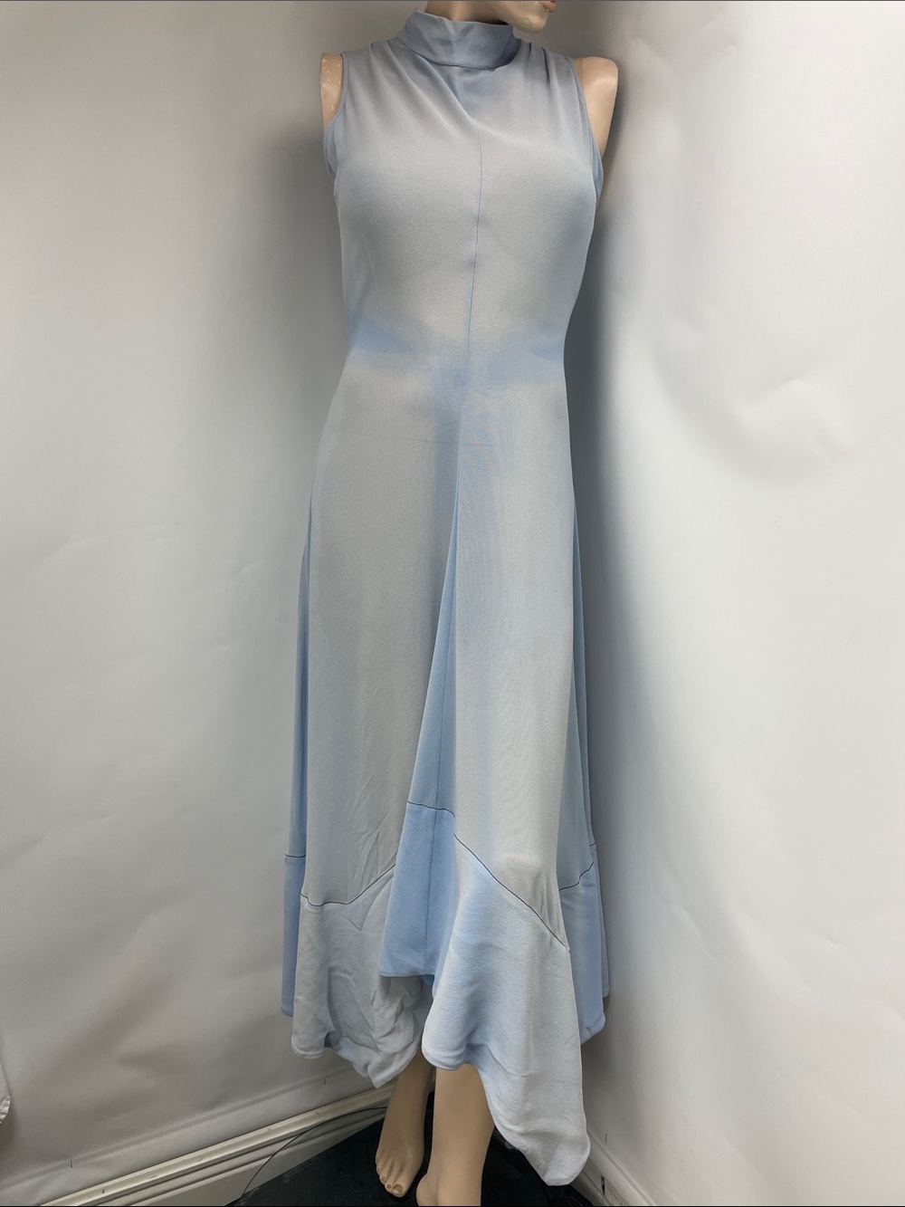 Proenza Schouler Light Blue Sleeveless Mock-Neck Midi Dress, Size S
